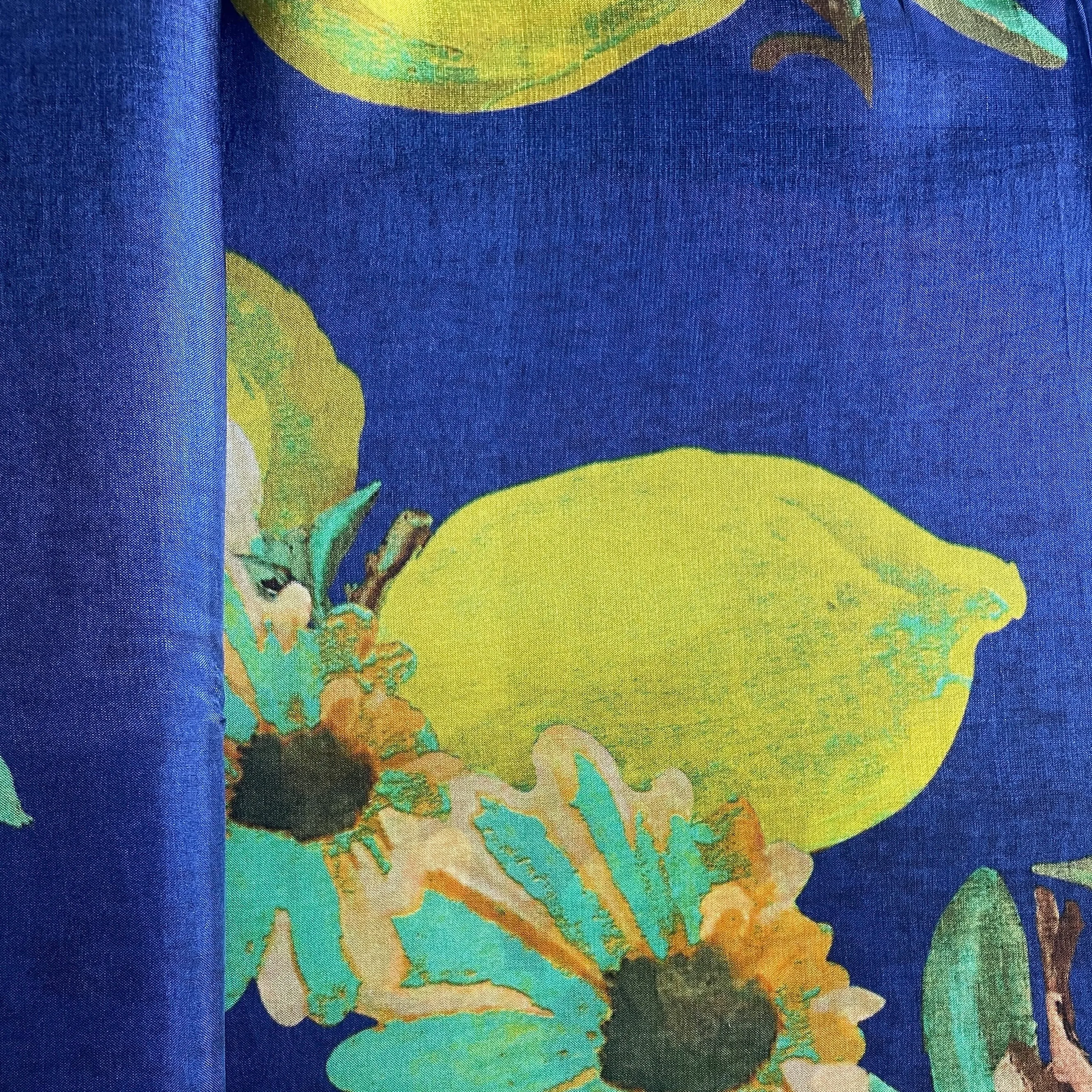 Blue Floral Print Upada Silk Fabric 19595