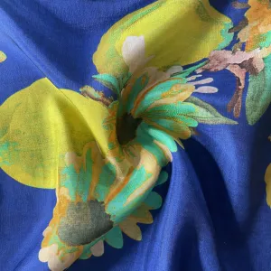 Blue Floral Print Upada Silk Fabric 19595