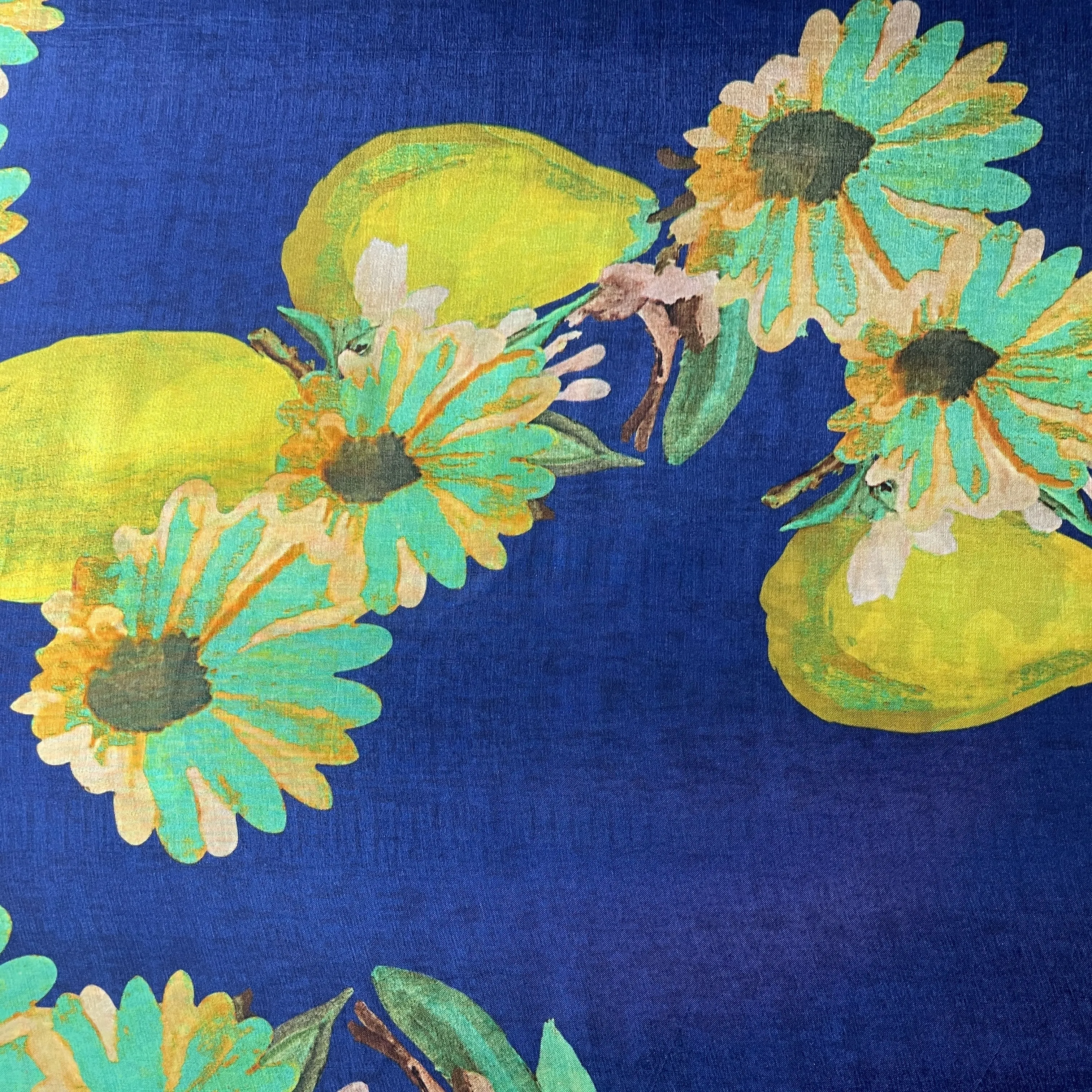 Blue Floral Print Upada Silk Fabric 19595