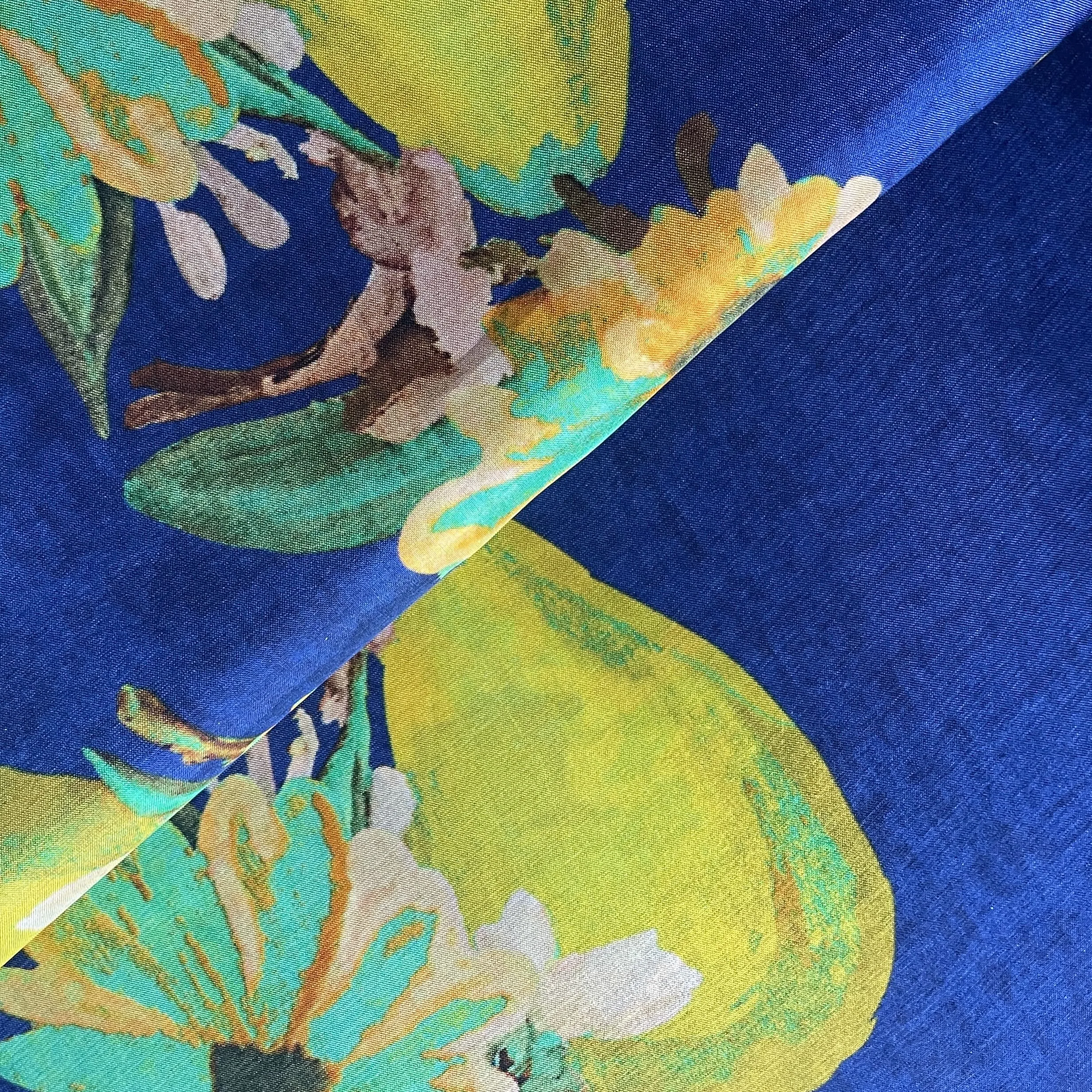 Blue Floral Print Upada Silk Fabric 19595