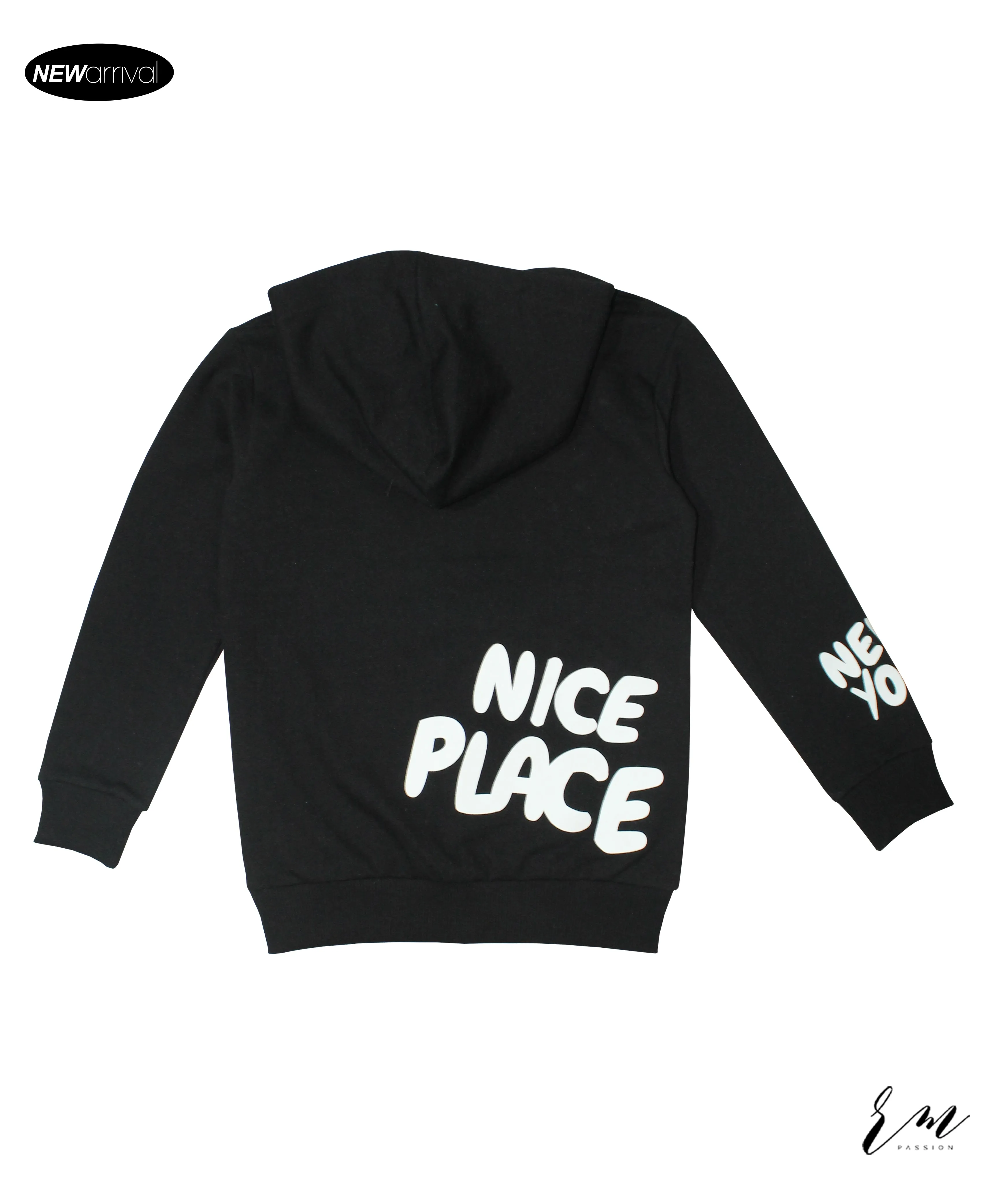 Boys Prined Pullover Hoodie (Black)