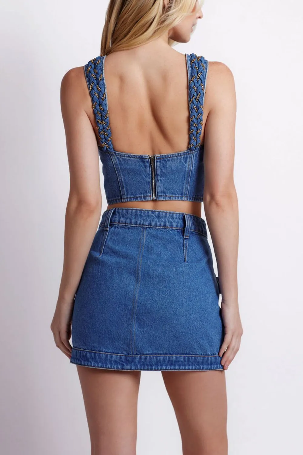 Braided Denim Mini Skirt