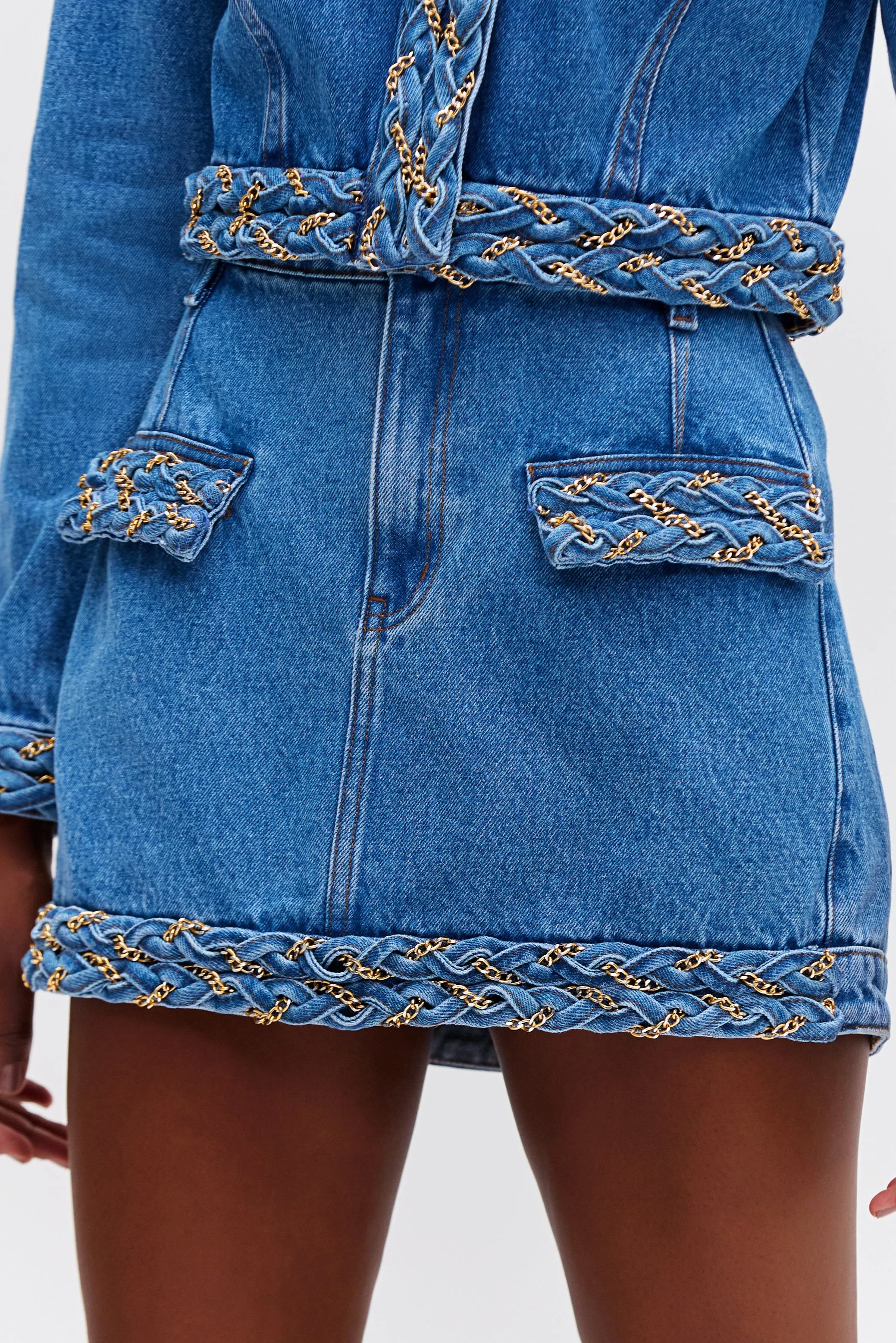Braided Denim Mini Skirt