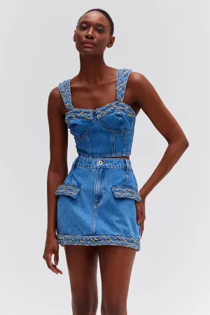 Braided Denim Mini Skirt