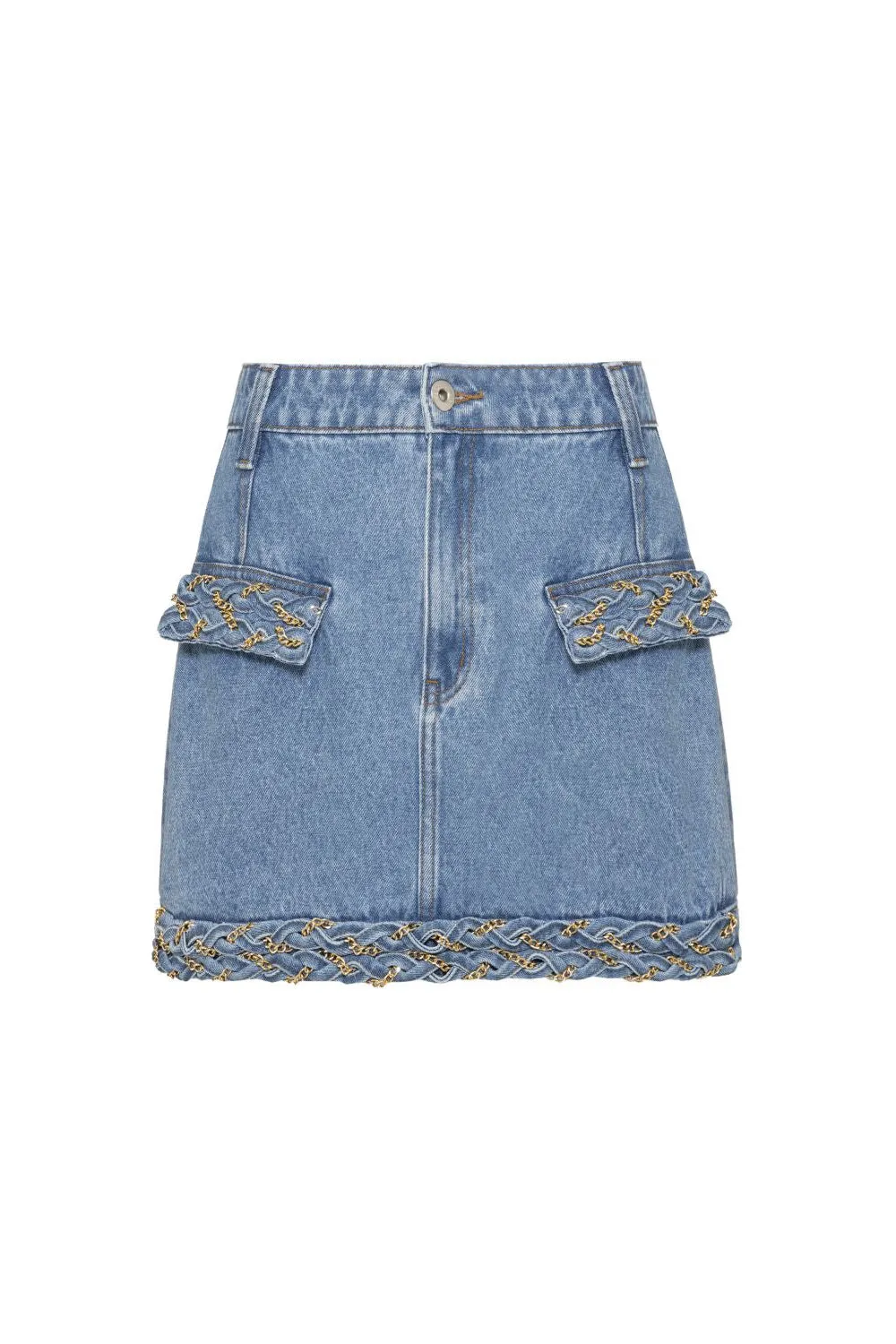 Braided Denim Mini Skirt