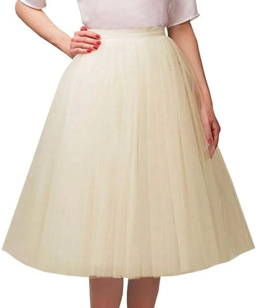 Bubble Skirt Ballet Tulle Tutu Mesh Skirts Tutus for Women 50S Vintage Dance Skirts Petticoat Midi Pleated Skirt