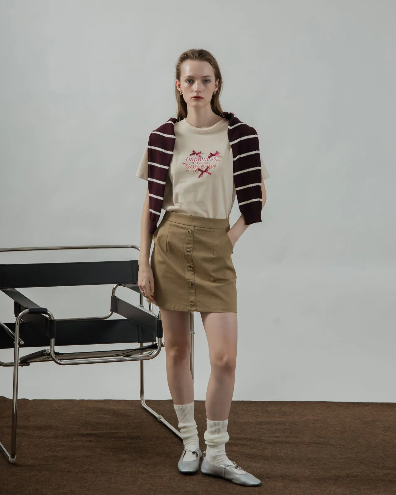 Button Down A-Line Skirt (Khaki)
