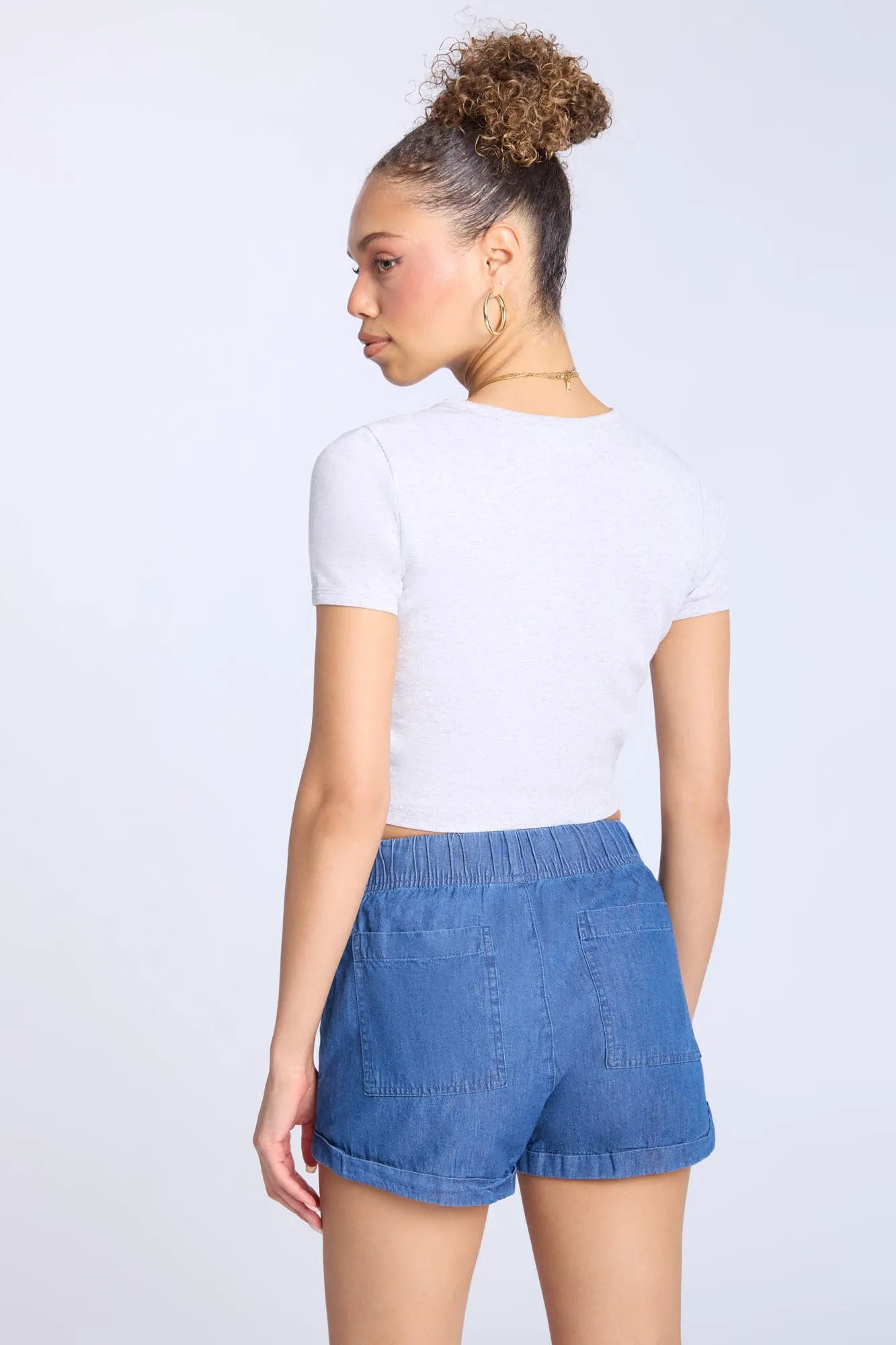 Chambray Drawstrings Shorts