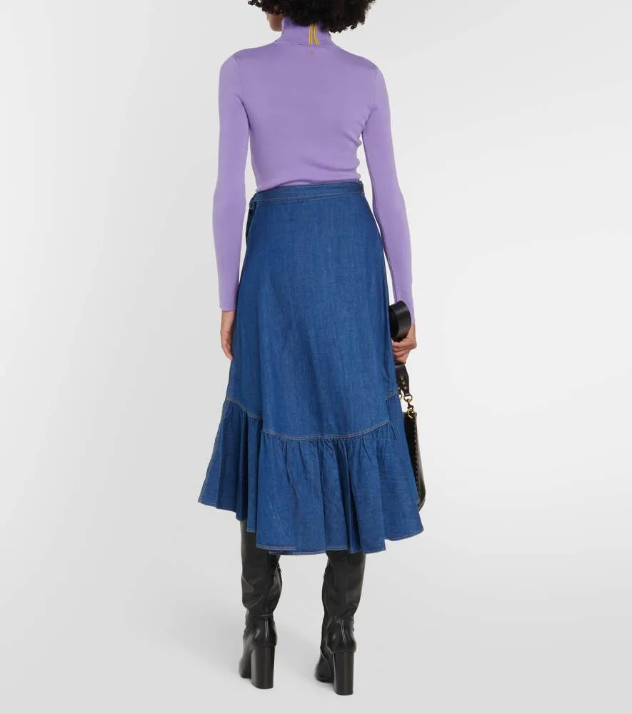 Cotton chambray wrap skirt with frills POLO RALPH LAUREN, blue