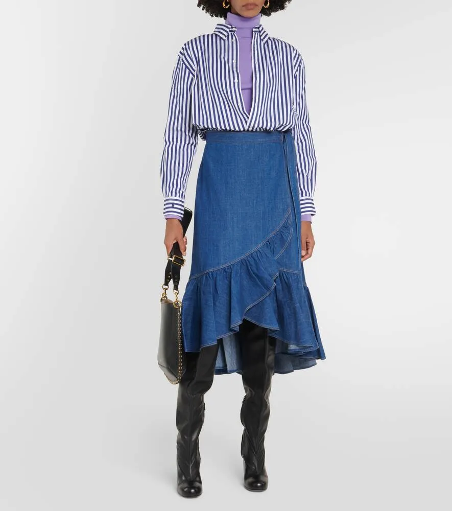 Cotton chambray wrap skirt with frills POLO RALPH LAUREN, blue