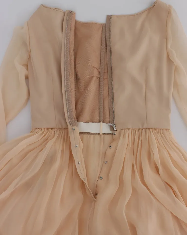 Elegant Beige Silk Full Length Sheath Dress