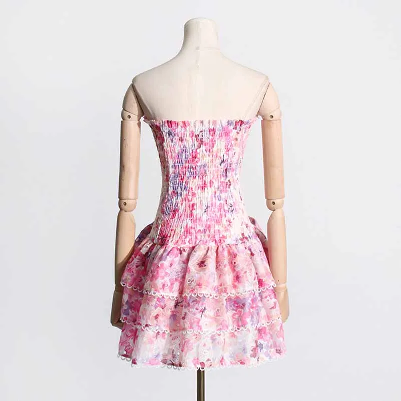 Embroidered Ruffled Mini Dress Bustier Floral Dress