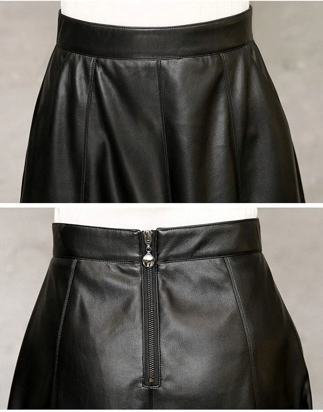 Flygo Women's High Waisted A-Line PU Faux Leather Skirt Pleated Midi Long Skirts