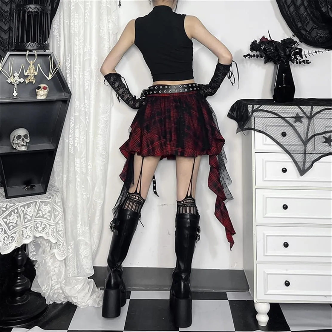 Gothic Pleated Mini Skirt Y2K Grunge Casual High Waisted A-line Flare Skirts