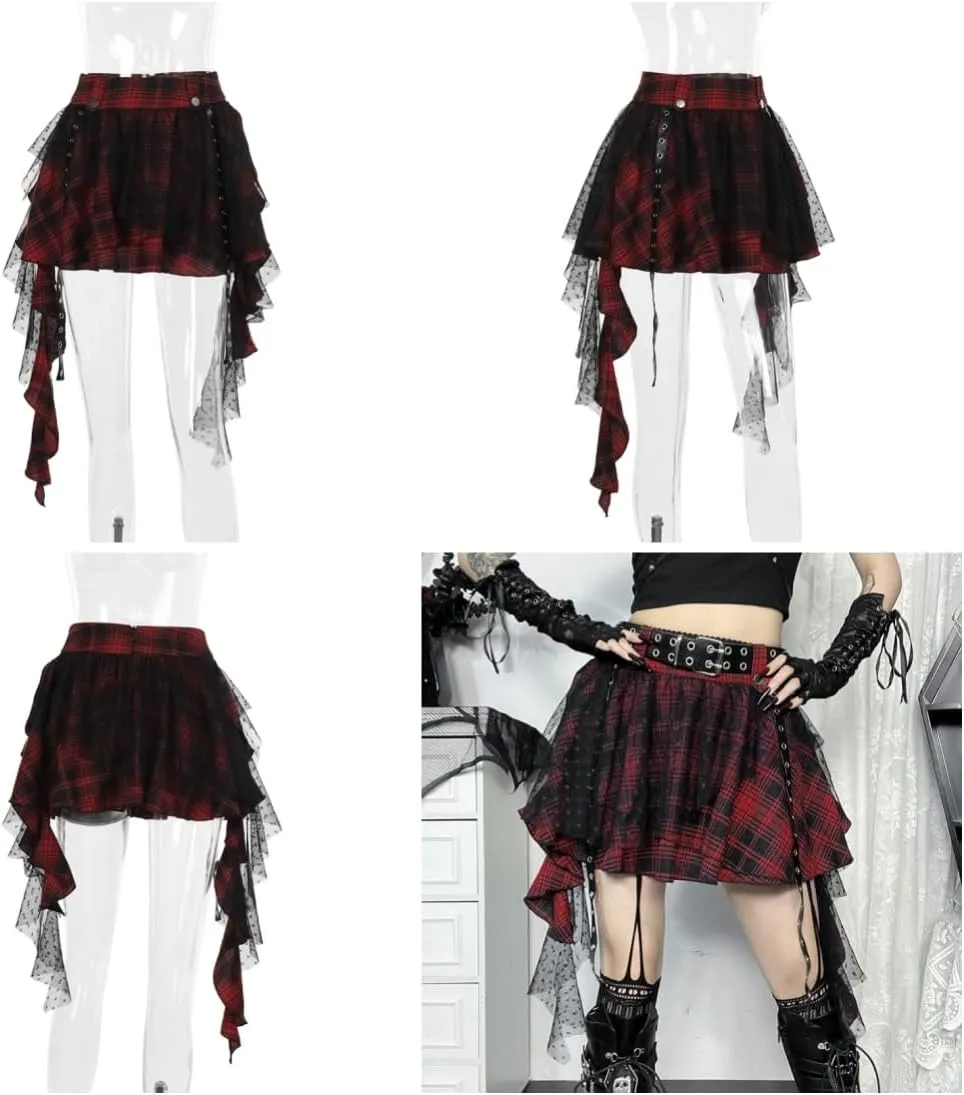 Gothic Pleated Mini Skirt Y2K Grunge Casual High Waisted A-line Flare Skirts