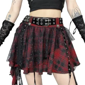 Gothic Pleated Mini Skirt Y2K Grunge Casual High Waisted A-line Flare Skirts
