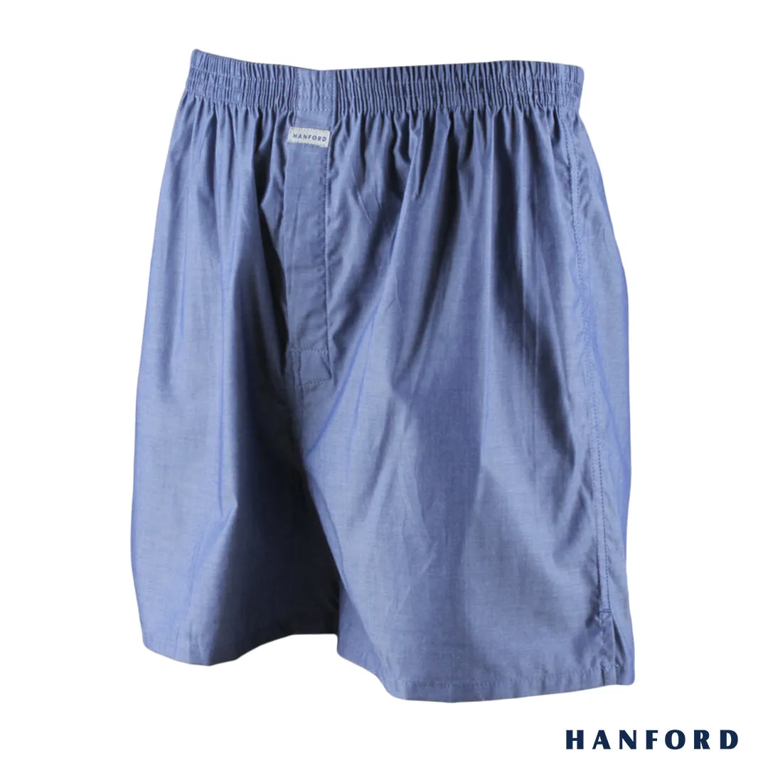 Hanford Men 100% Premium Cotton Woven Boxer Shorts Bryan - Chambray/Blue (SinglePack)