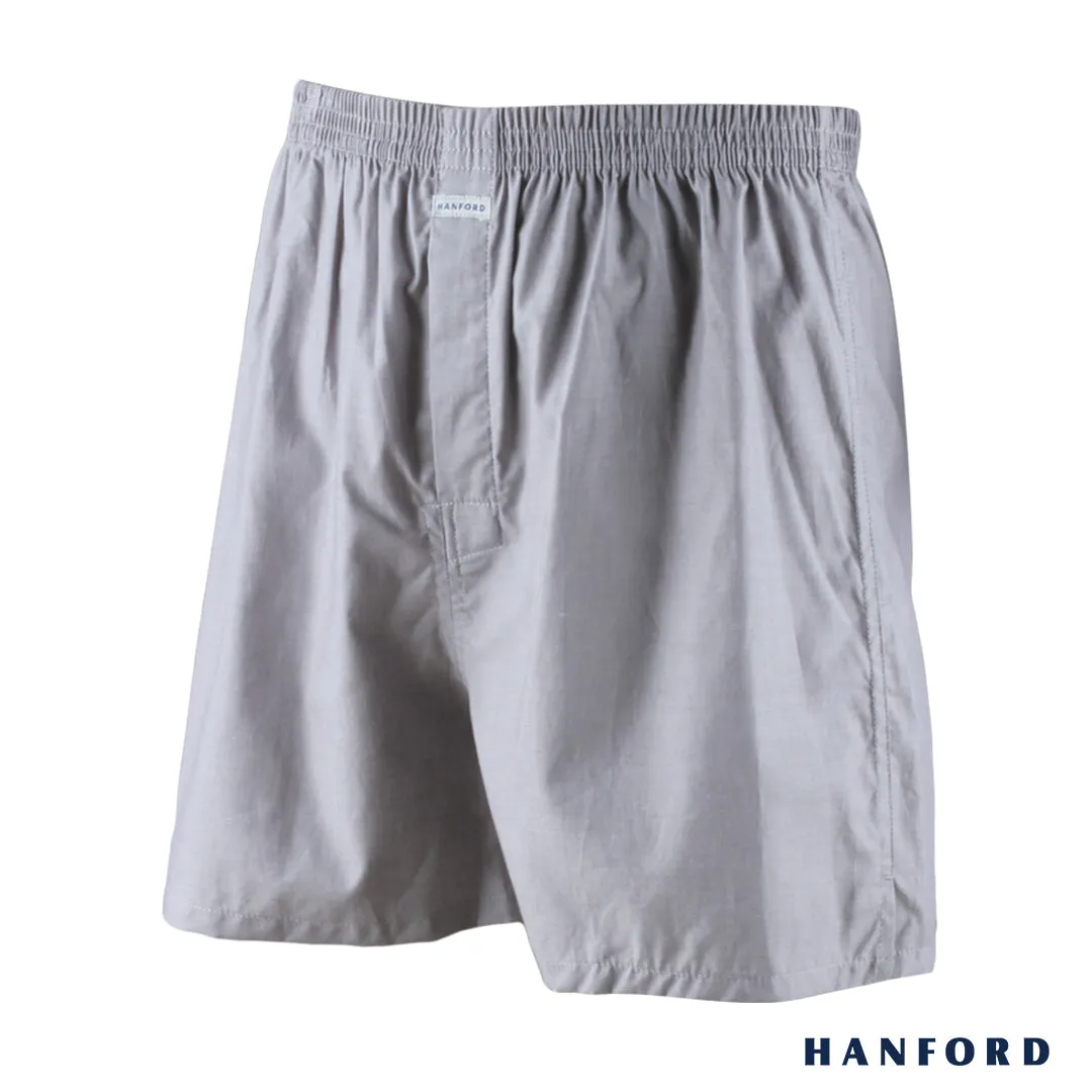 Hanford Men 100% Premium Cotton Woven Boxer Shorts Bryan - Chambray/Gray (SinglePack)