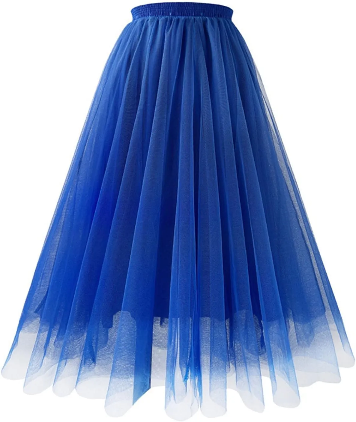HGps8w Women's A-Line Fairy Elastic Waist Tulle Midi Skirt Elegant Multilayer Mesh Lace Tulle Tutu Skirts for Dance Party