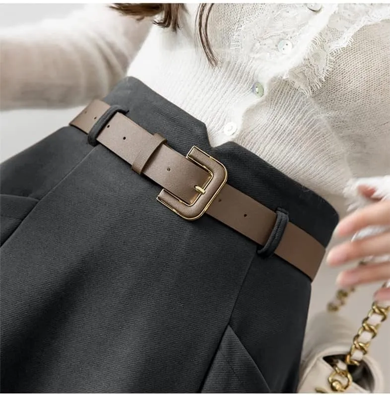IDEALSANXUN Wool Midi Skirts for Womens High Waisted A Line Pleated Belted Fall Winter Skirts