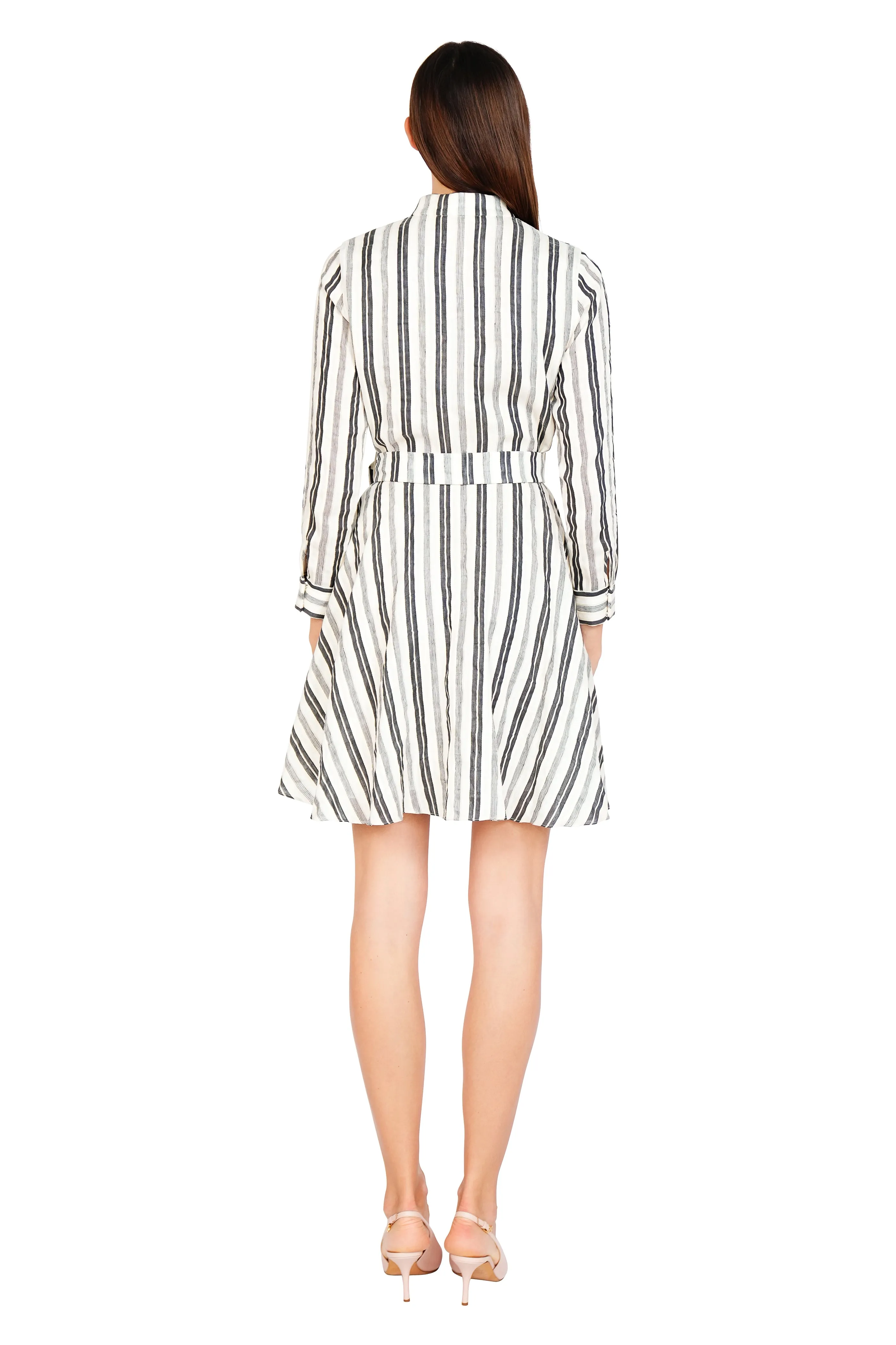 Imalda High-neck Zipper Flared Shirtdress