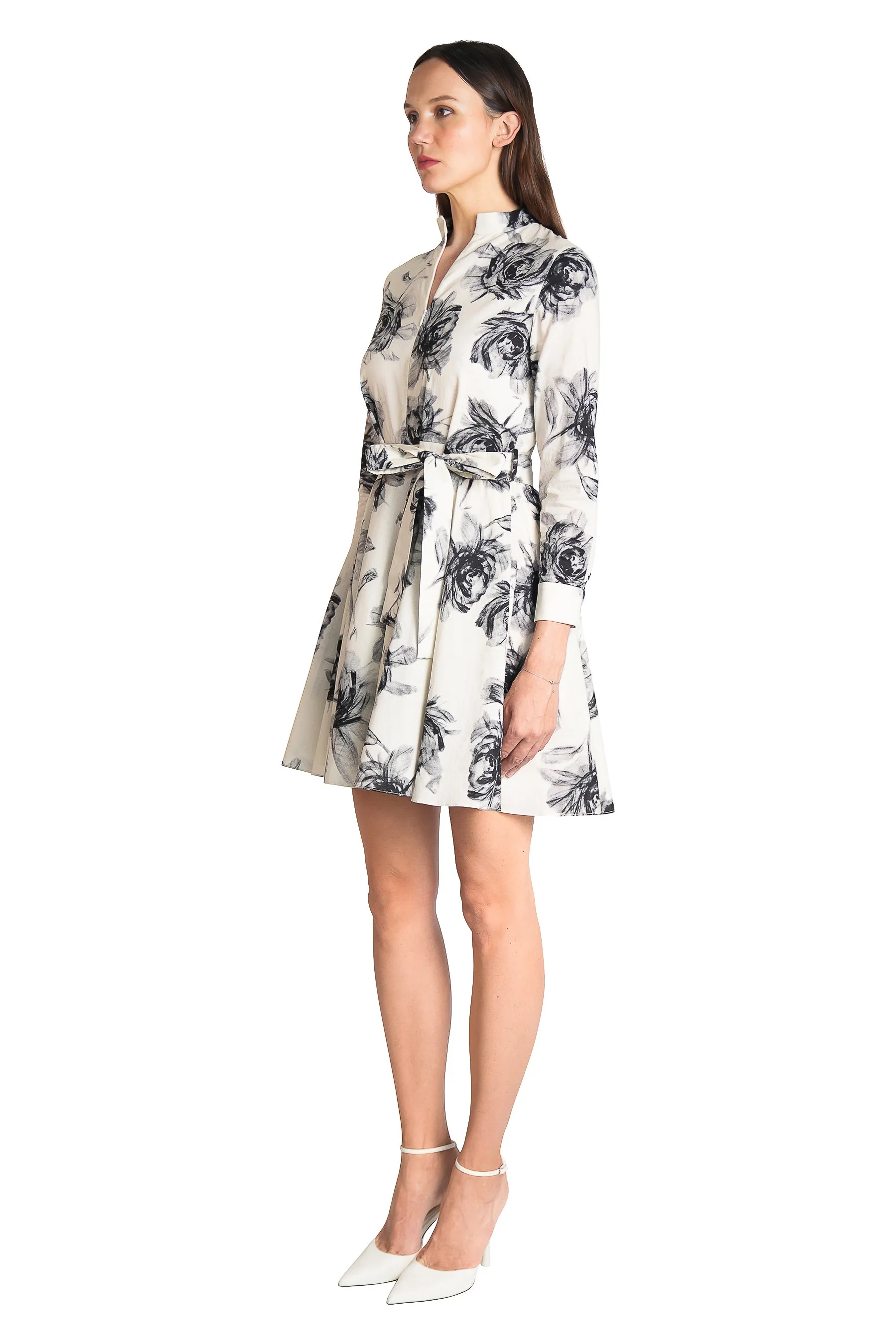 Imalda High-neck Zipper Flared Shirtdress