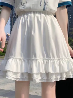 Lace Ruffle Fairy Pleated Mini Skirt