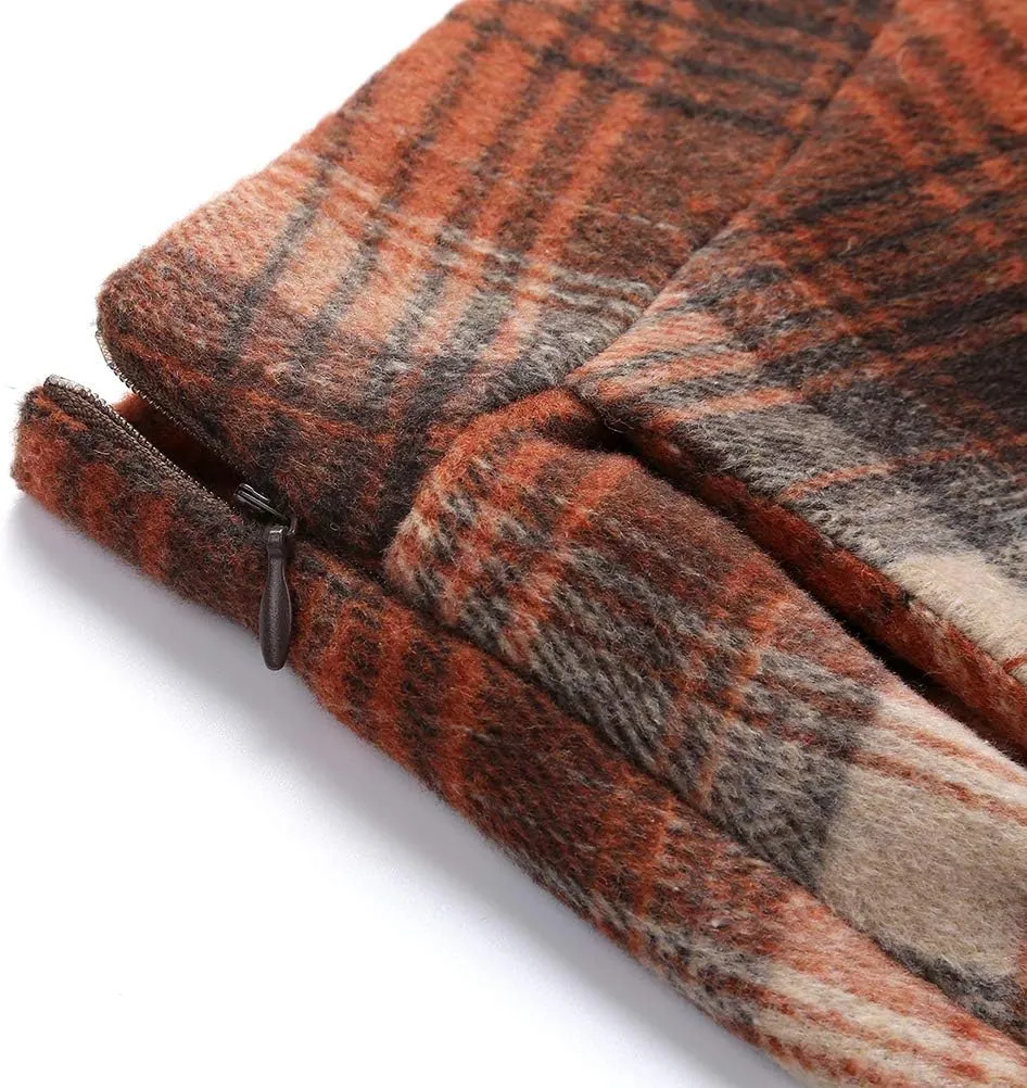 Long Plaid Wool Skirt for Womens Winter Fall Warm High Elastic Waist A line Flared Pleated Wool Tartan Skirts