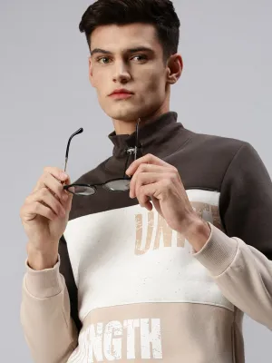Men Beige Colourblocked Sweatshirt