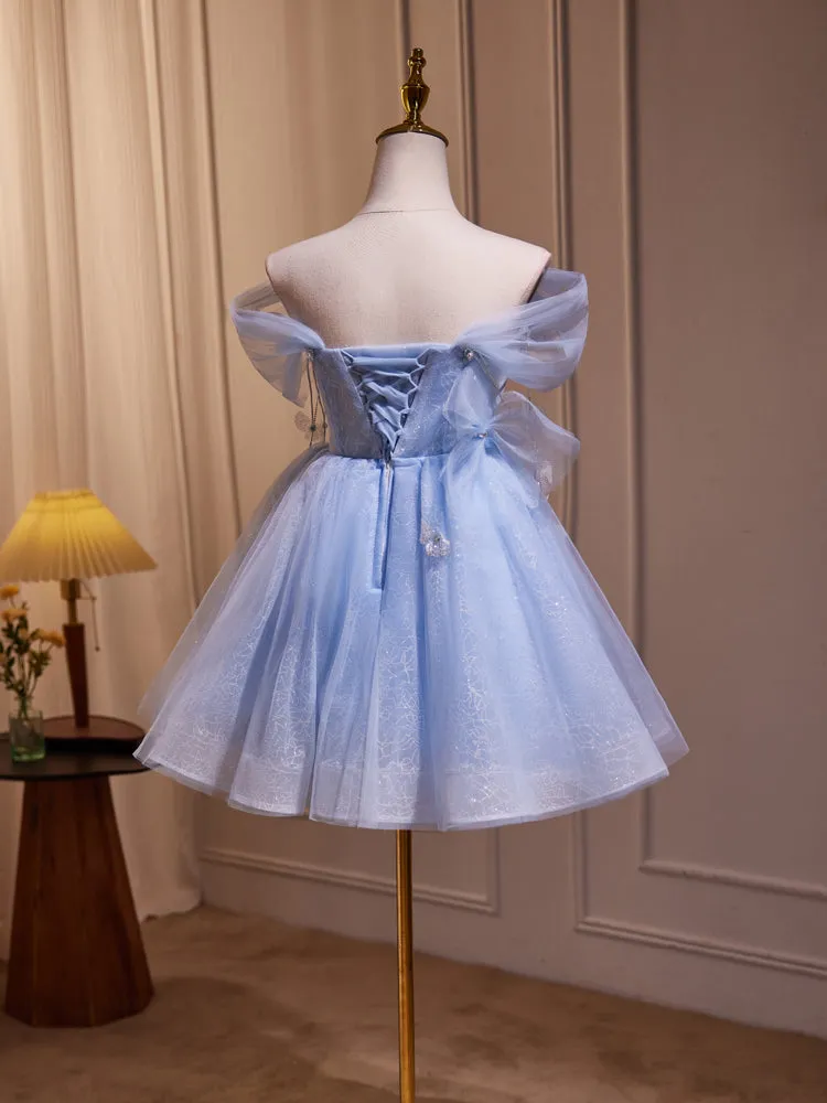 Off the Shoulder Blue Fairy A Line Short Homecoming Dresses