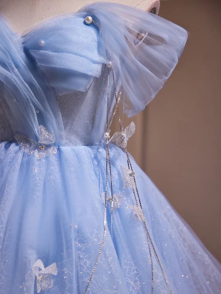 Off the Shoulder Blue Fairy A Line Short Homecoming Dresses