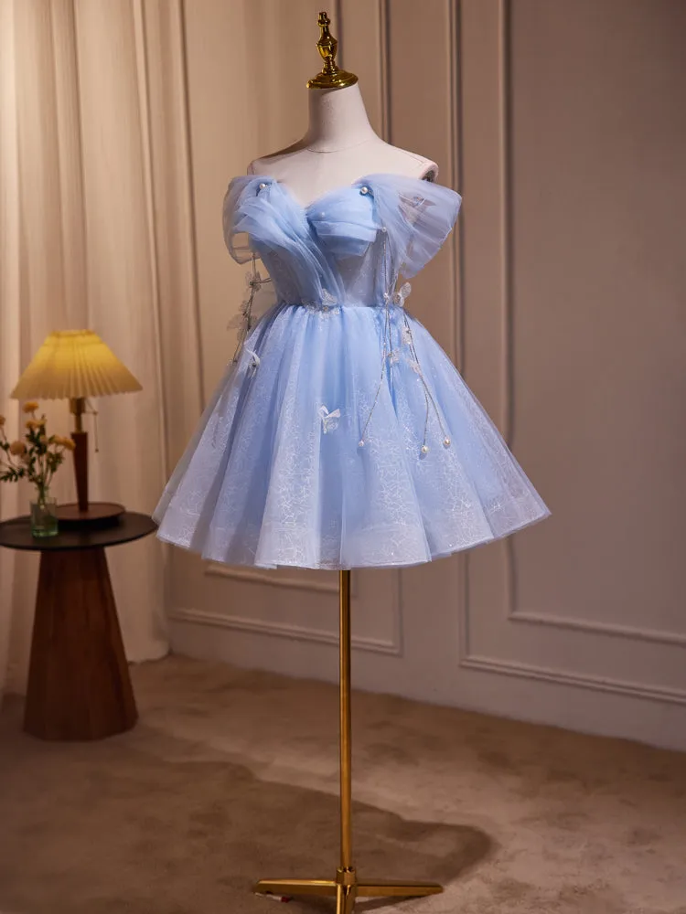Off the Shoulder Blue Fairy A Line Short Homecoming Dresses