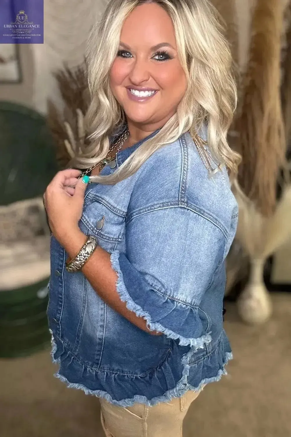 Peacock Blue Plus Size Denim Jacket