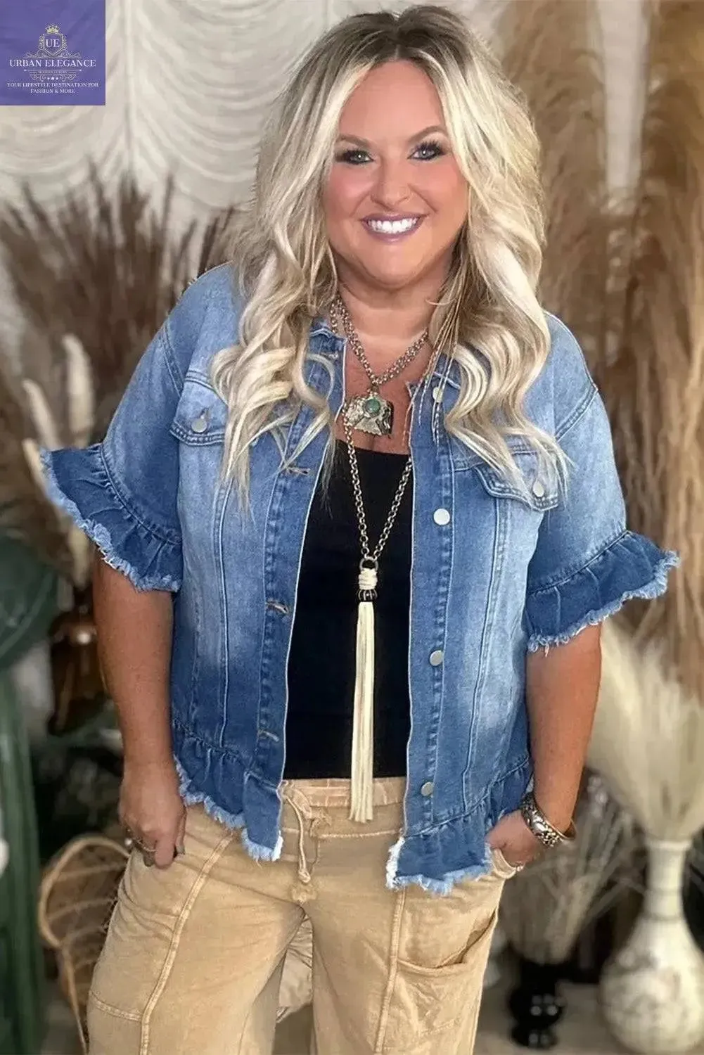 Peacock Blue Plus Size Denim Jacket
