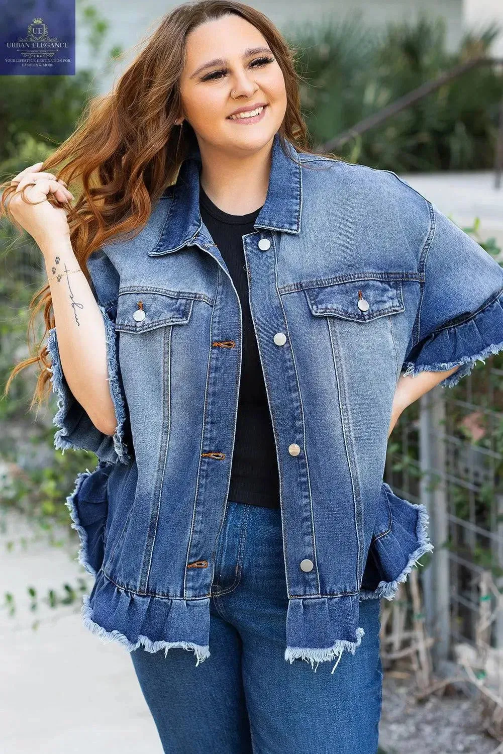Peacock Blue Plus Size Denim Jacket