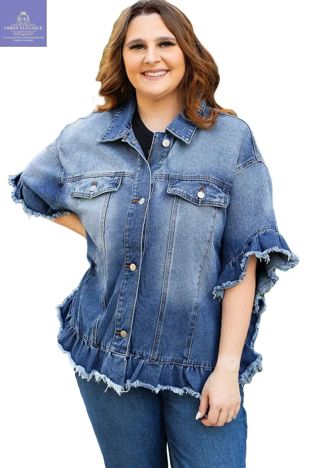 Peacock Blue Plus Size Denim Jacket
