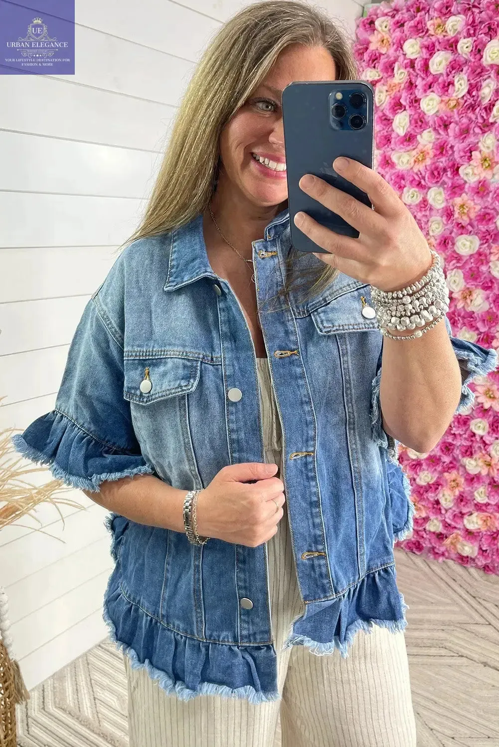Peacock Blue Plus Size Denim Jacket