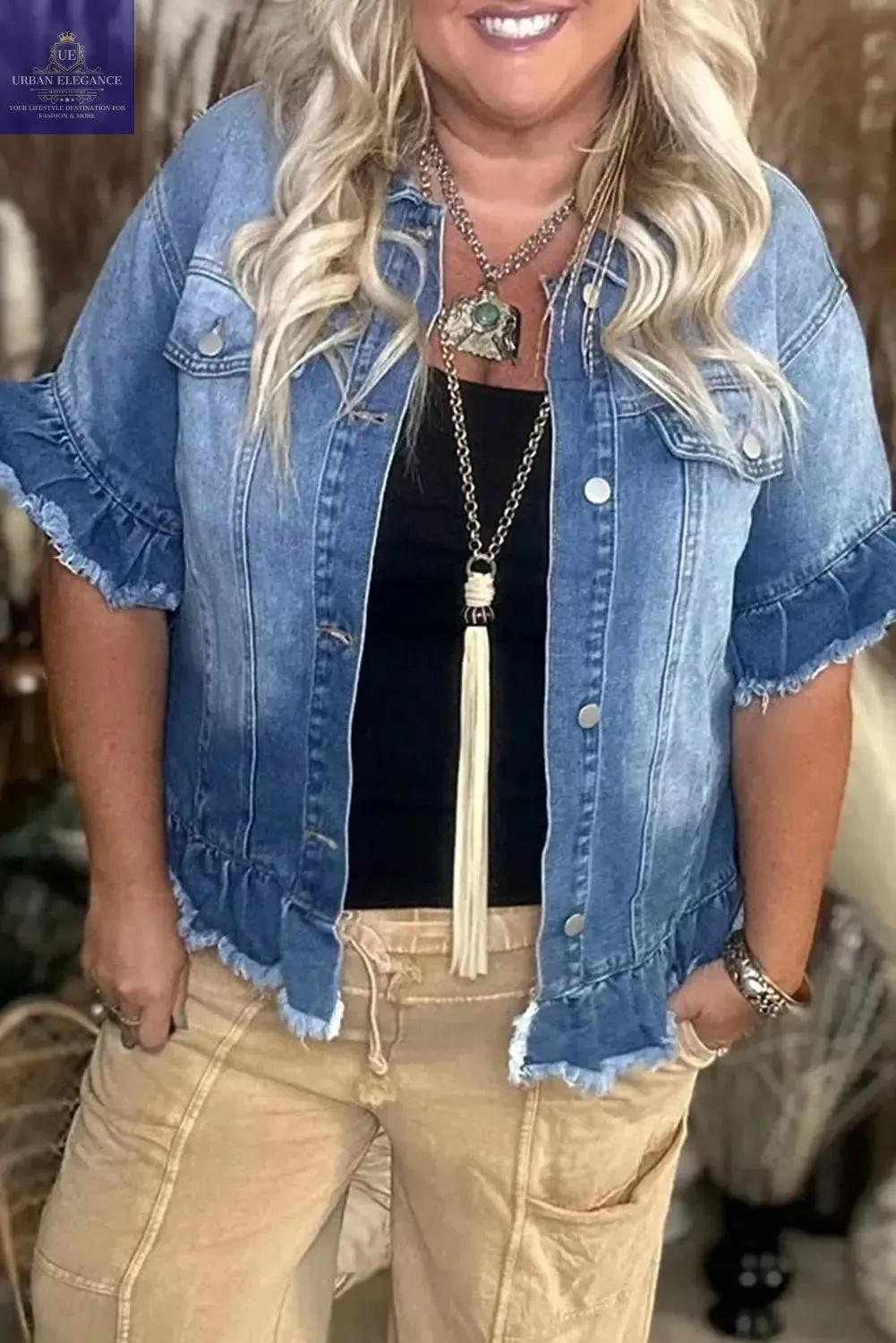 Peacock Blue Plus Size Denim Jacket