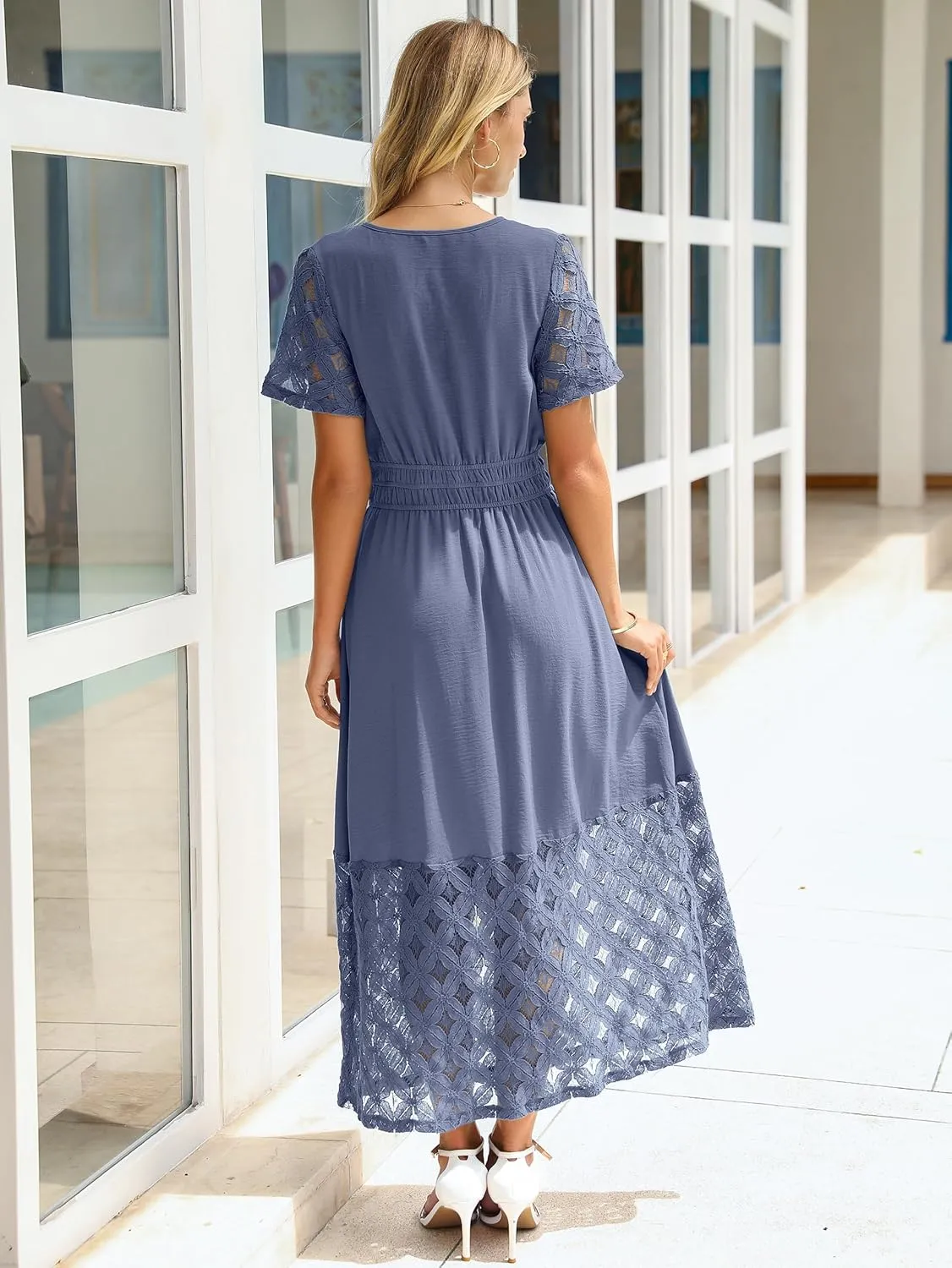 Simplee Womens 2025 Summer Boho Maxi Dress V Neck Empire Waist Long Flowy Dresses with Pockets