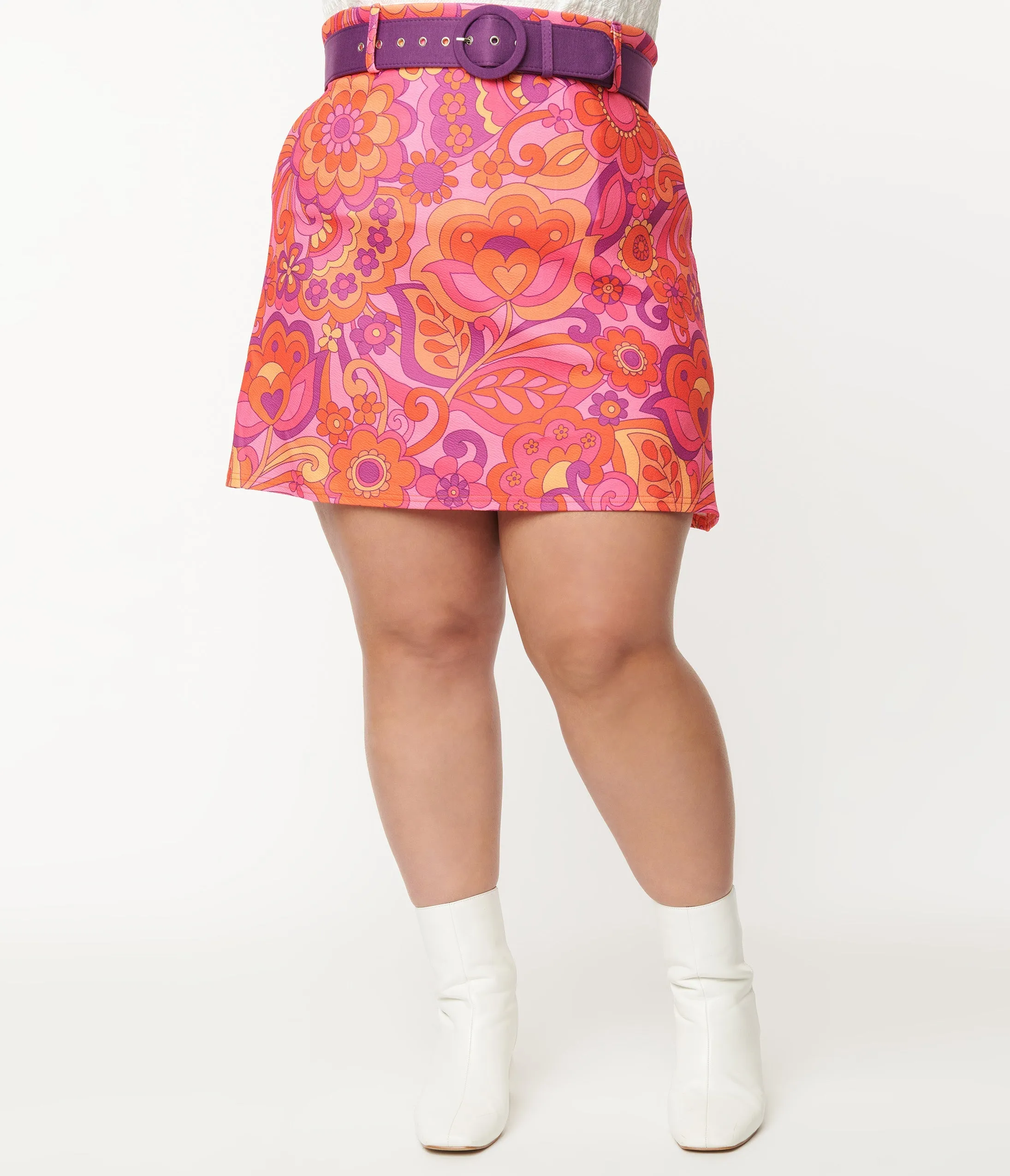 Smak Parlour Plus Size Hot Pink Mod Floral Easy Does It Mini Skirt