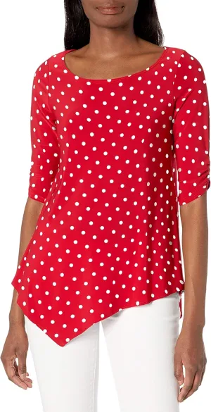 Star Vixen Women's Petite Elbow-Cinch Sleeve Hanky Hem Top