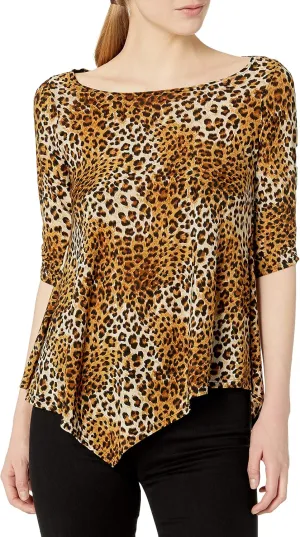 Star Vixen Women's Petite Elbow-Cinch Sleeve Hanky Hem Top