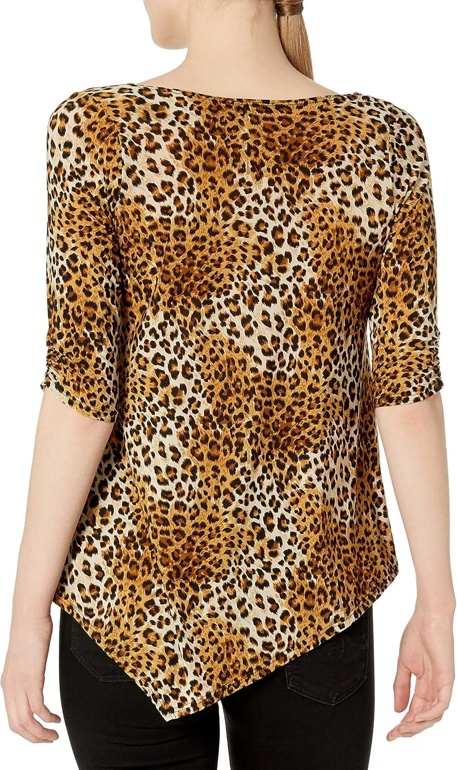 Star Vixen Women's Petite Elbow-Cinch Sleeve Hanky Hem Top
