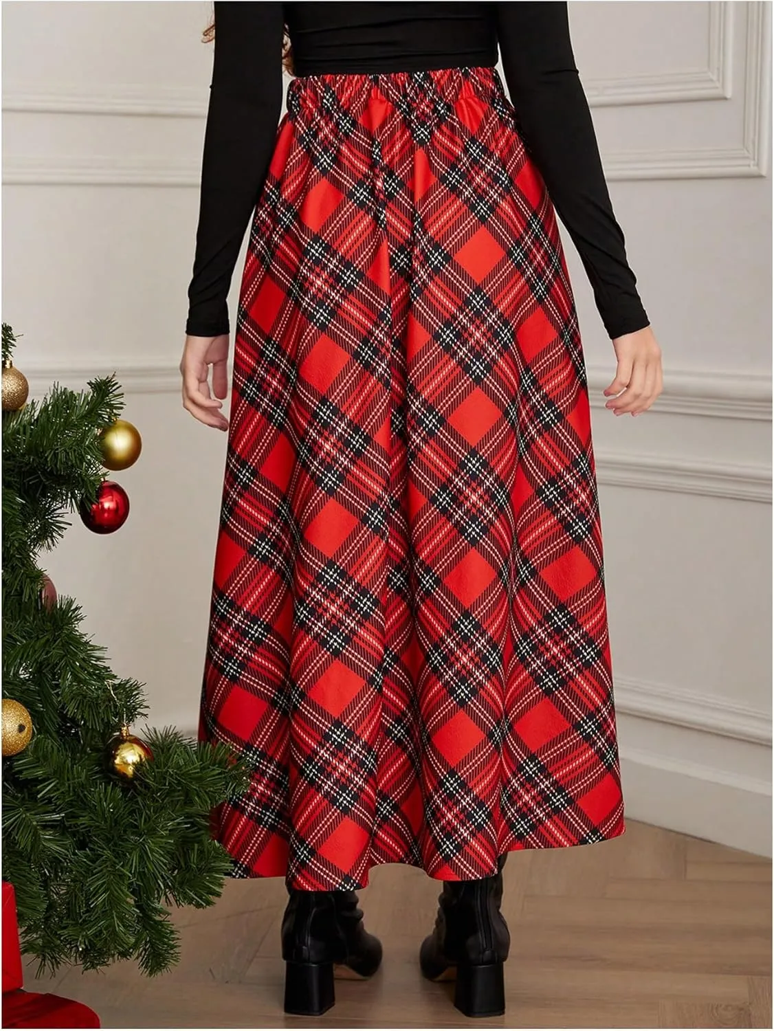 SweatyRocks Girl's Plaid Ruffle Skirt High Waisted A Line Party Fall Maxi Skirts