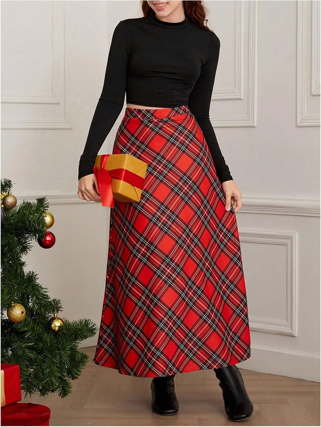 SweatyRocks Girl's Plaid Ruffle Skirt High Waisted A Line Party Fall Maxi Skirts