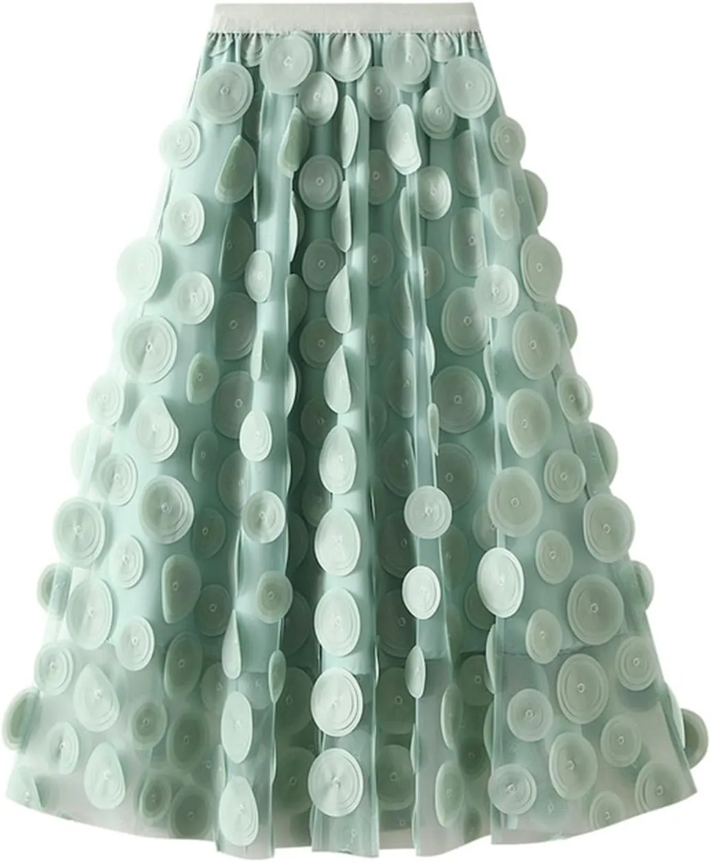 Tulle Skirts Women 3D Polka Dot Elastic Waist Mesh Flowy A-Line Midi Skirts Wedding Party Outfits Punk Tulle Skirt