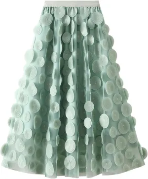 Tulle Skirts Women 3D Polka Dot Elastic Waist Mesh Flowy A-Line Midi Skirts Wedding Party Outfits Punk Tulle Skirt