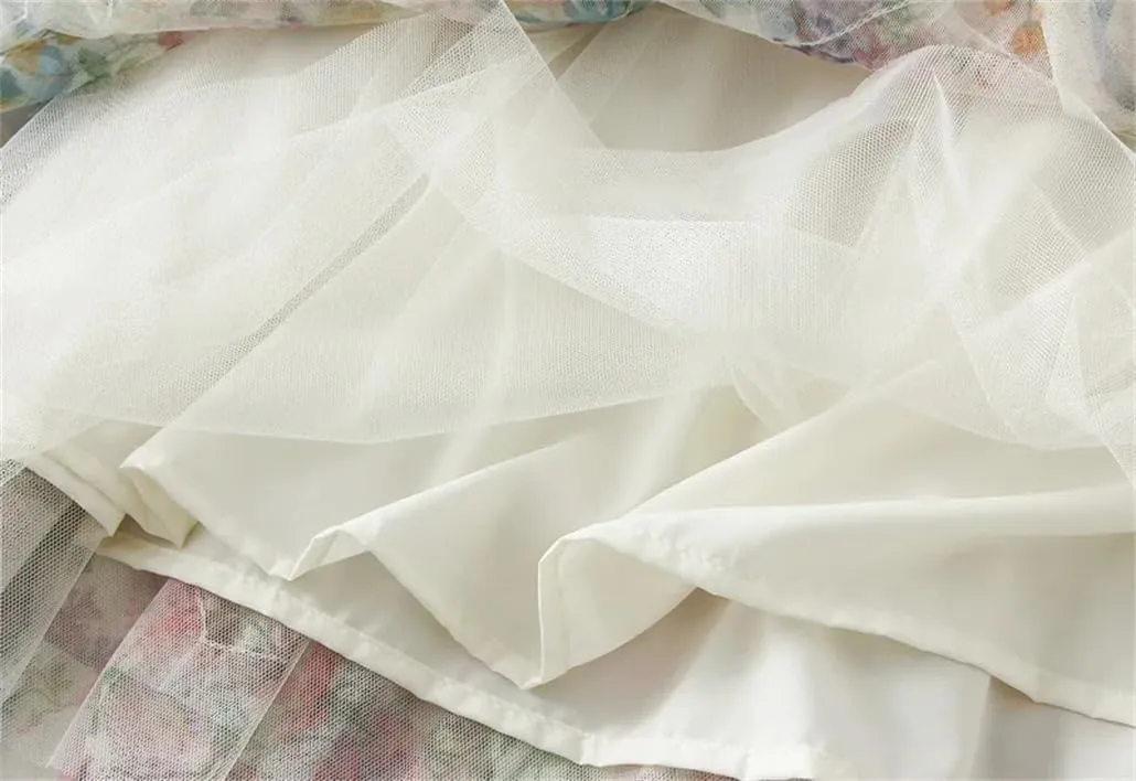 Women Floral Long Skirts Midi Skirt High Waisted A-Line Tulle Skirt