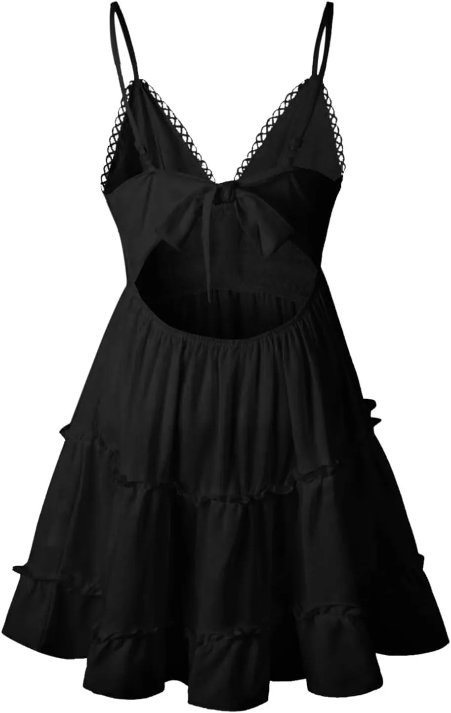 Women Midi Summer Lace Dresses Casual V Neck Swing Dot Ruffle Sleeveless A Line Beach Sun Long Tan Dresses for