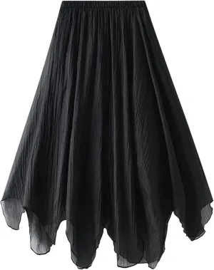 Women Tulle Skirt Elastic High Waist Irregular Hem Pleated Mesh Girl's A Line Midi Layered Skirt